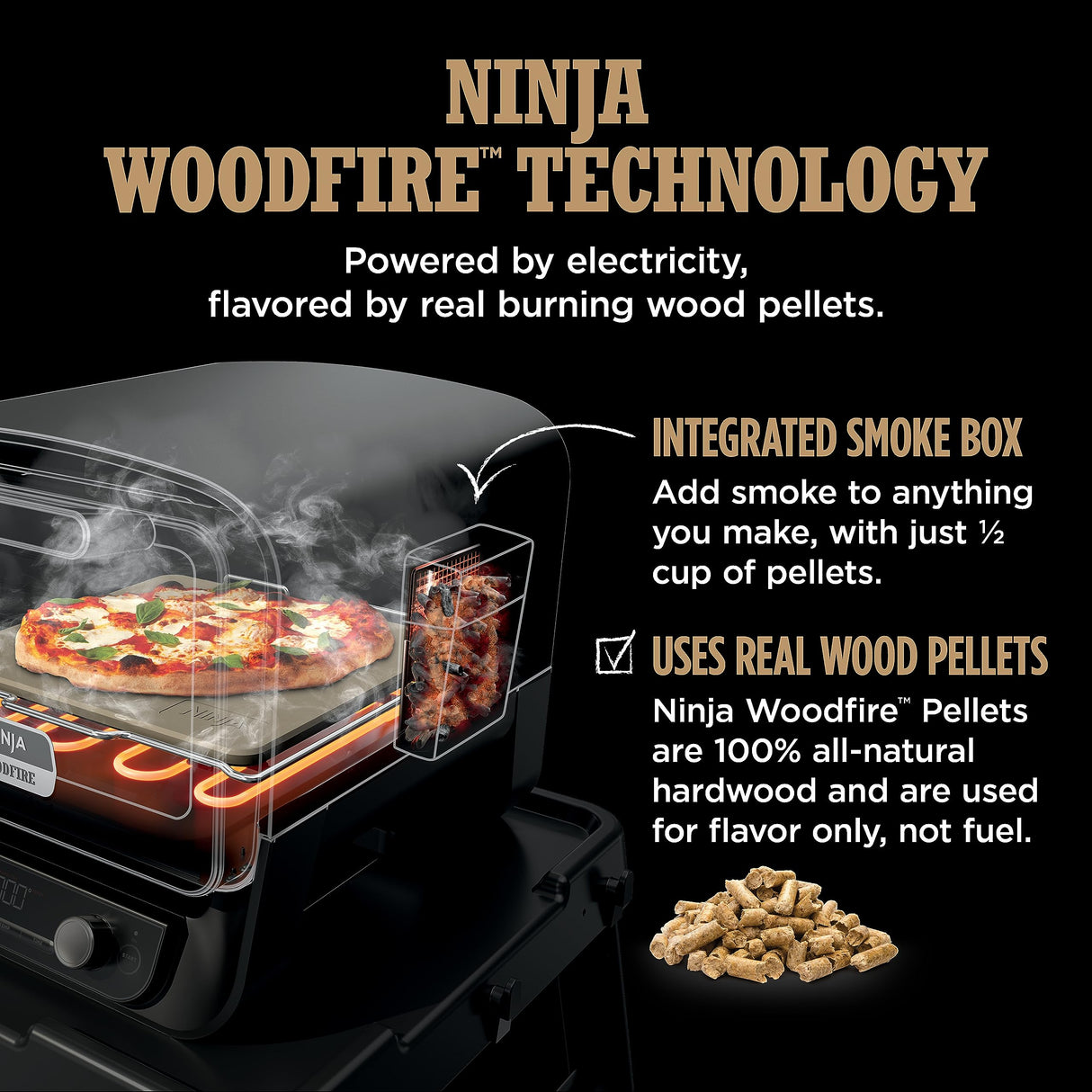 Ninja Woodfire Pizza Oven, 8-in-1 outdoor oven, 5 Pizza Settings, Ninja Woodfire Technology, 700°F high heat, BBQ smoker, wood pellets, pizza stone, electric heat, portable, terracotta red, OO101