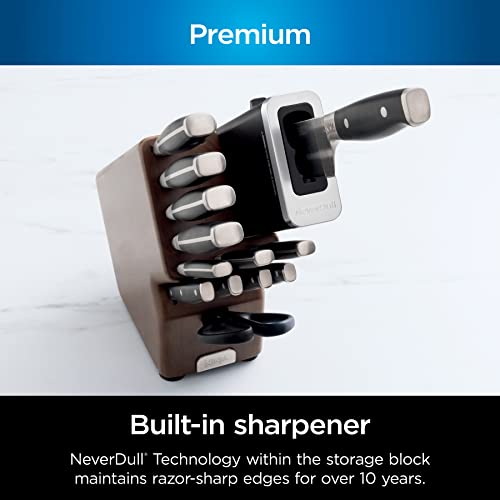 Ninja K52013 Foodi NeverDull Premium 13 Piece German Stainless Steel Wood Series Knife System with Built-in Sharpener, Walnut Stain/Black