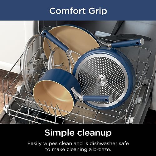 Ninja CW49011 Extended Life Ceramic 11-Piece Cookware Set with Comfort Grip, Nonstick Fry Pans, Pots, PFAS Free, Oven Safe, Dishwasher Safe, All Stovetops & Induction Compatible, Navy Blue