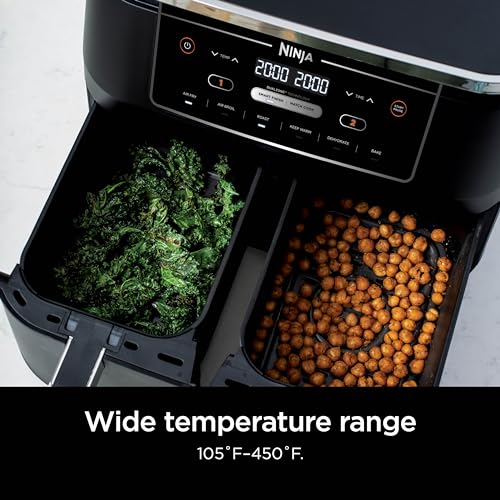 Ninja DZ302 Foodi 10-qt. 6-in-1 DualZone Smart XL Air Fryer with 2 Independent Baskets, Match Cook & Smart Finish to Air Fry, Air Broil, Roast, Bake, Dehydrate, & Keep Warm, Black
