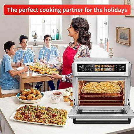 SEEDEEM Air Fryer Toaster Oven, 25L Countertop Convection Oven with Color LCD Display and Touch Screen, 14-in-1 Functions, Stainless Steel Smart Oven with Preset and Timer, Silver Metallic